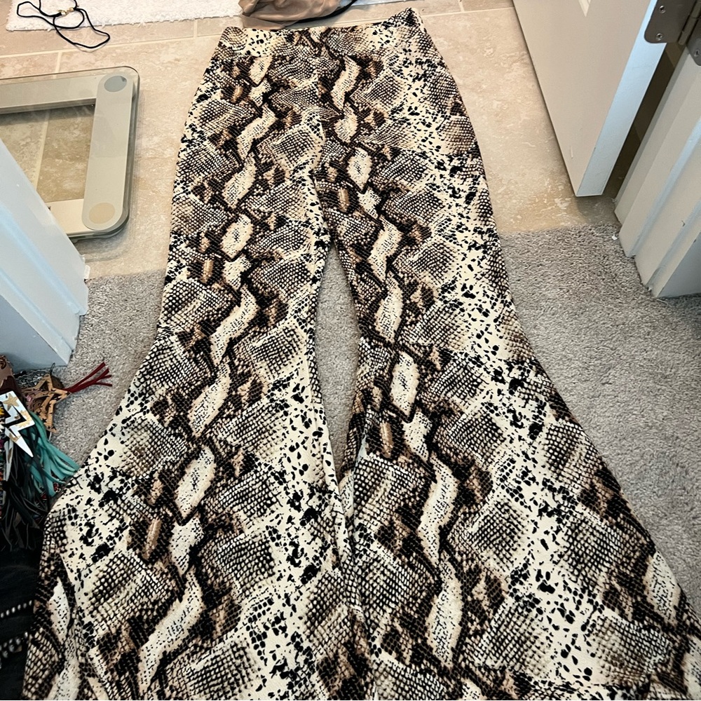Snake skin print flare pants
